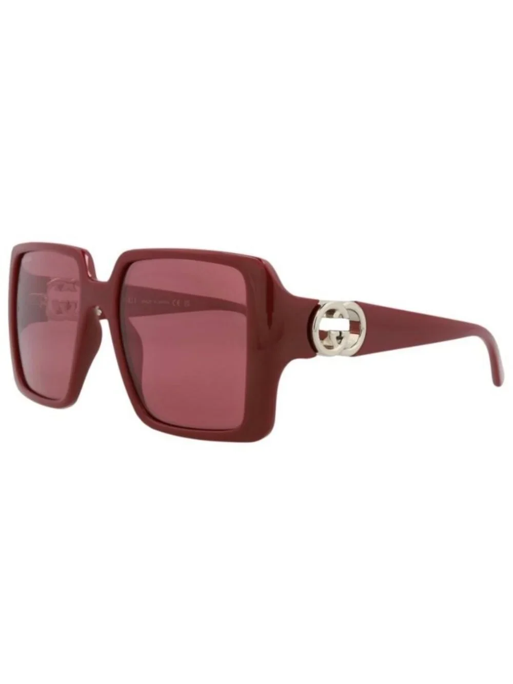 New Gucci Womens Square/Rectangle Burgundy Burgundy Red Fashion Designer Sunglas